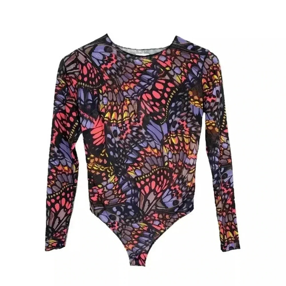 Yitty Mesh Me Smoothing Sleeved Thong Bodysuit XS NWT Butterfly Print New - Picture 2 of 4